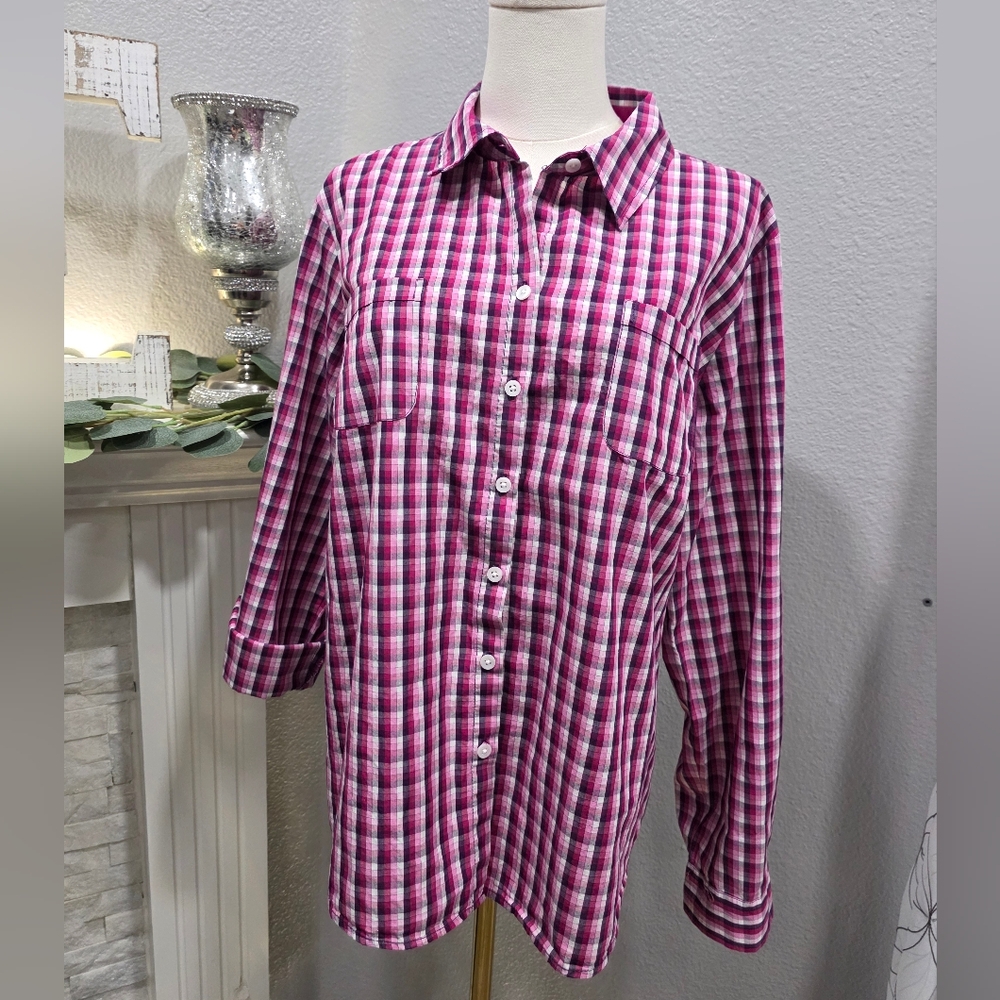 Croft & Barrow Pink and Purple Plaid Shirt
